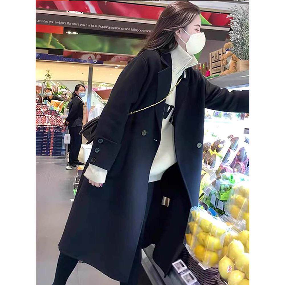 双面羊绒大衣女中长款2025秋冬季新款赫本风韩系温柔黑色毛呢外套
