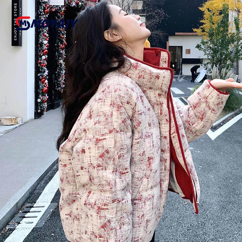 MOYAJY品牌过年红色小香风雪花绒羽绒服女冬季减龄漂亮洋气短外套
