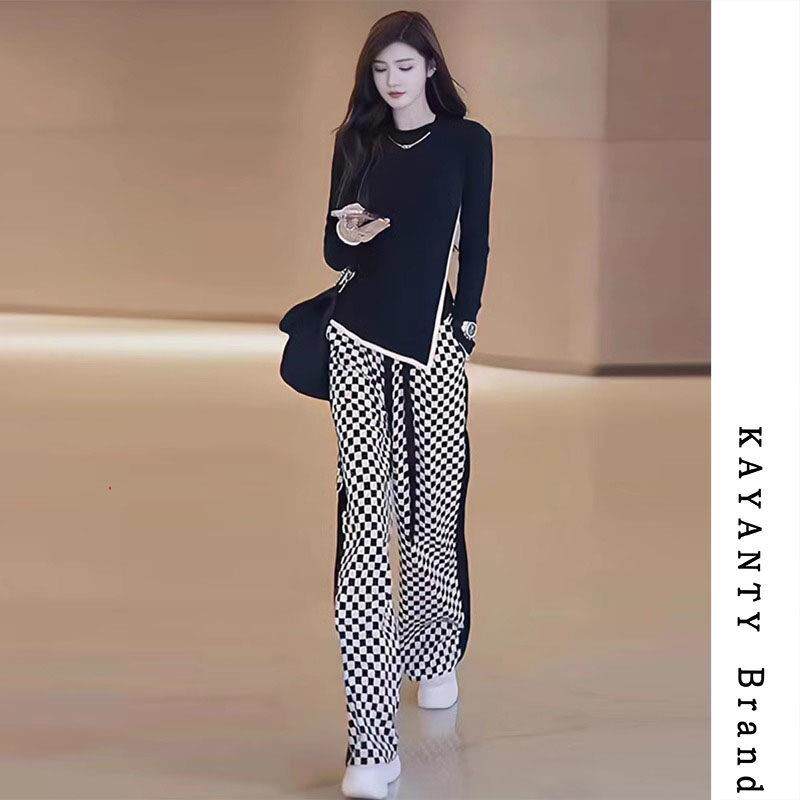 KAYANTY春秋季运动休闲套装女时尚洋气减龄显瘦高档阔腿裤两件套