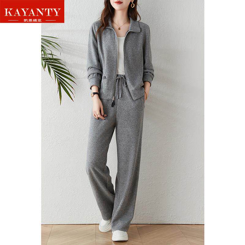 KAYANTY灰色气质通勤时尚套装女秋季新款休闲运动卫衣长裤两件套