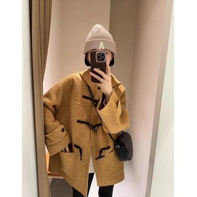 LILY MOST牛角扣短款呢子大衣女2025新款冬季毛呢外套高级感加厚