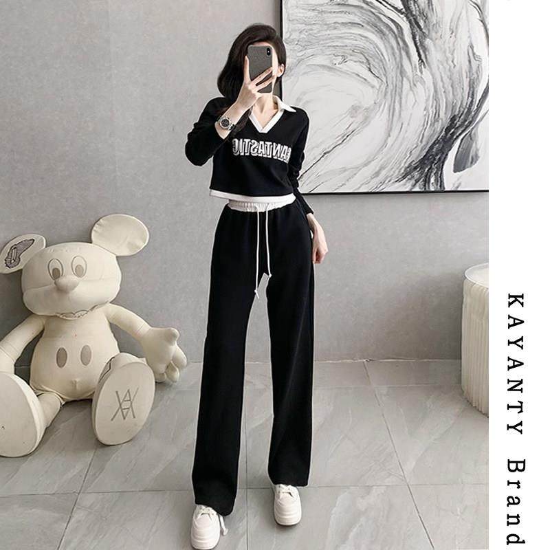 KAYANTY休闲运动套装女春秋新款减龄v领卫衣时尚阔腿裤两件套,女装/女士精品,时尚套装,淘宝优惠券,粉丝福利购,淘宝优惠卷
