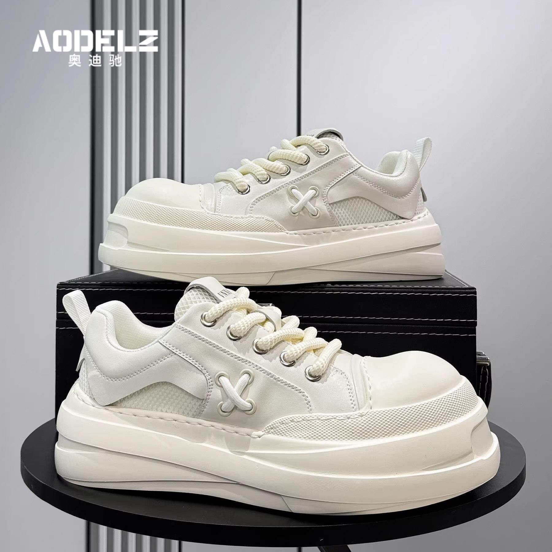 大头米奇鞋男2026新款潮鞋春季新款小白鞋圆头厚底内增高休闲板鞋