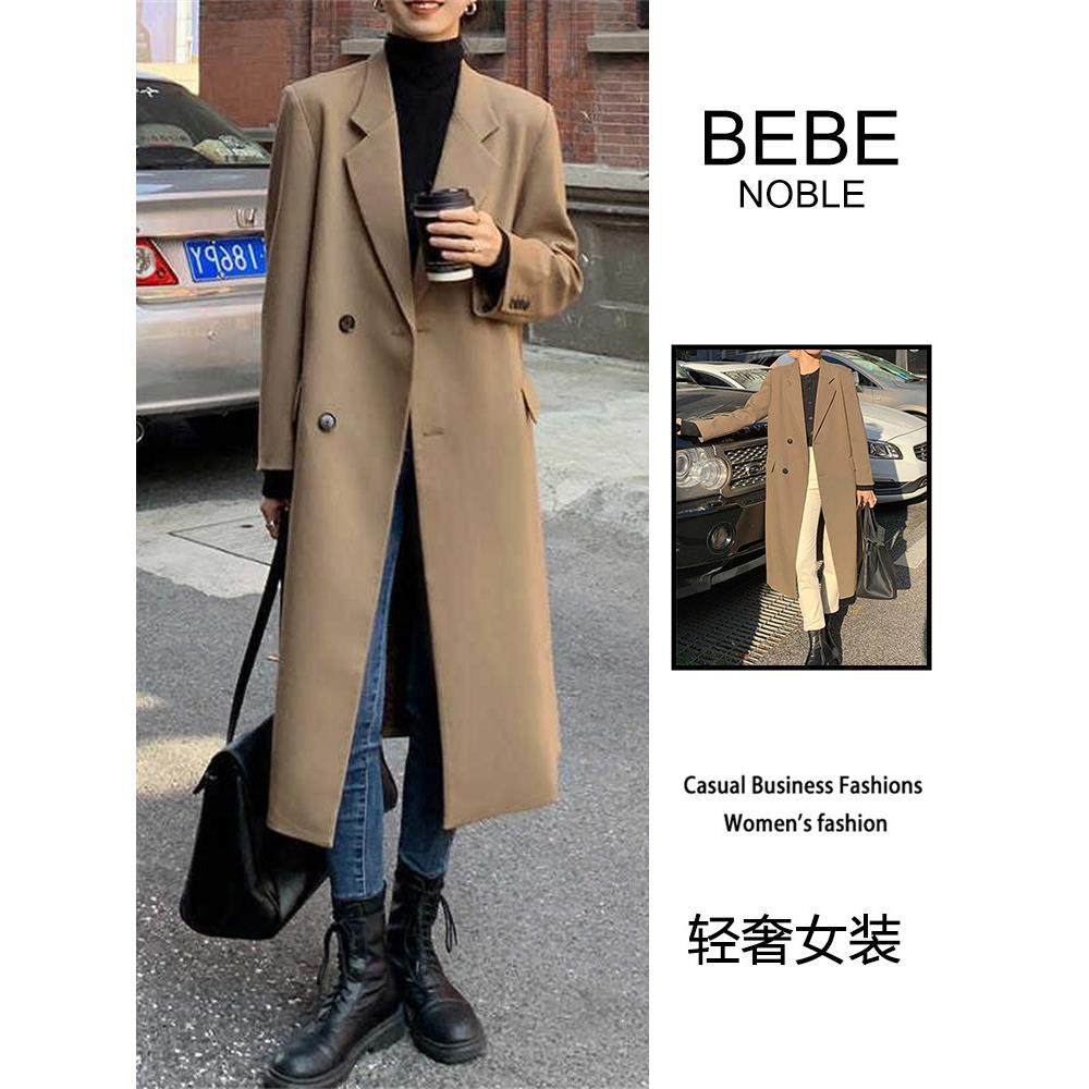 BEBE NOBLE长款西装外套女2025冬季高端垂感宽松显瘦遮肚大码风衣