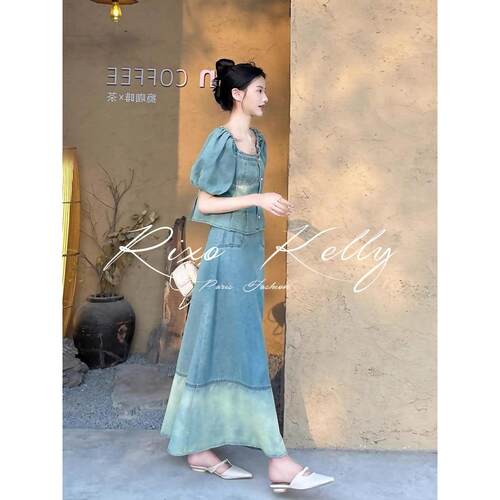 RIXO STREET法式港风高级感轻熟小香风牛仔上衣半身裙套装女夏季