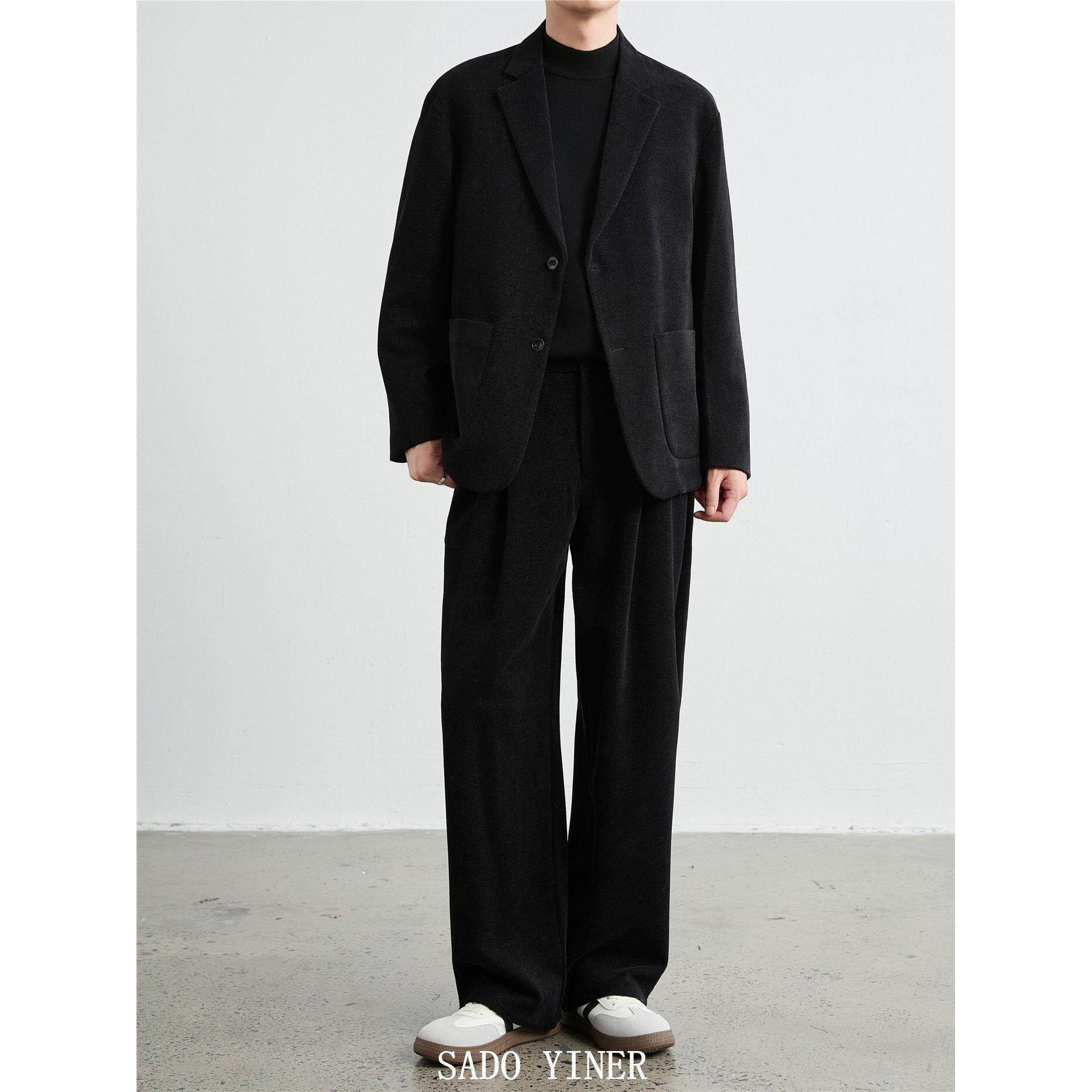 SADO YINER秋冬季新款高级感男士休闲轻奢高级西装毛呢套装两西服