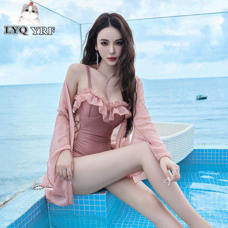LYQ YRF泳衣女小胸聚拢仙女范温泉连体长袖罩衫高级感性感游泳衣