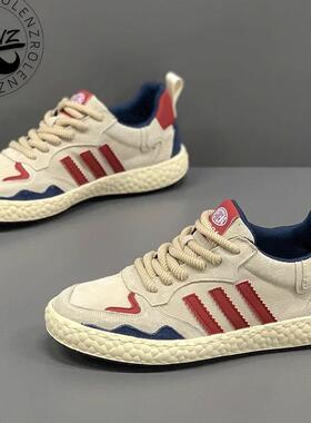 ROLENZ轻奢品牌翻毛真皮休闲鞋百搭潮软底三条杠板鞋男运动开车鞋