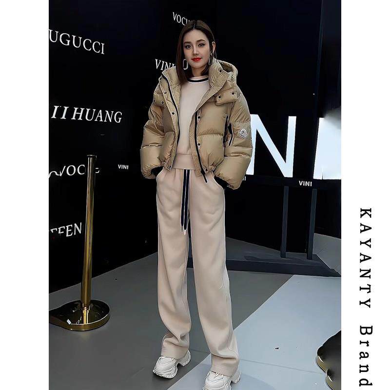 KAYANTY休闲运动套装女春秋新款时尚加绒加厚圆领卫衣卫裤三件套