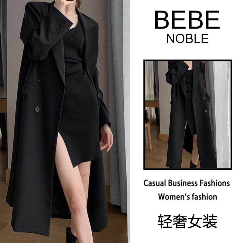 BEBE NOBLE高级感大码长款西装外套女2025秋冬季过膝宽松休闲风衣