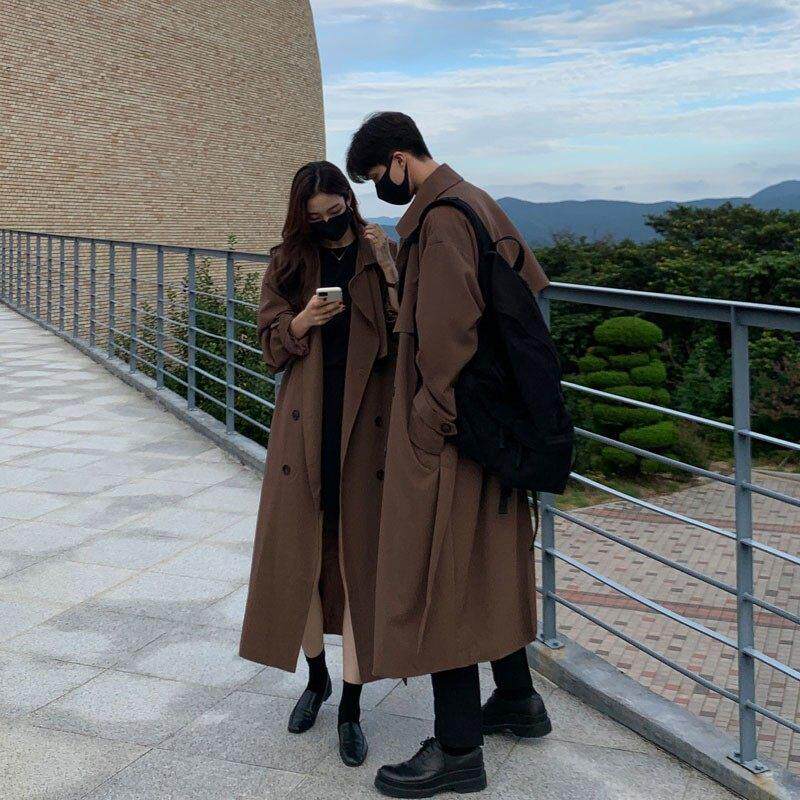 高级感风衣外套男冬季加厚韩版潮流休闲宽松中长款过膝双排扣大衣