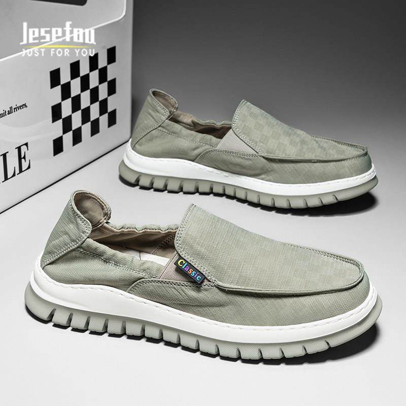 Jesefou高端奢侈新款一脚蹬休闲鞋男软底懒人运动帆布鞋时尚透气