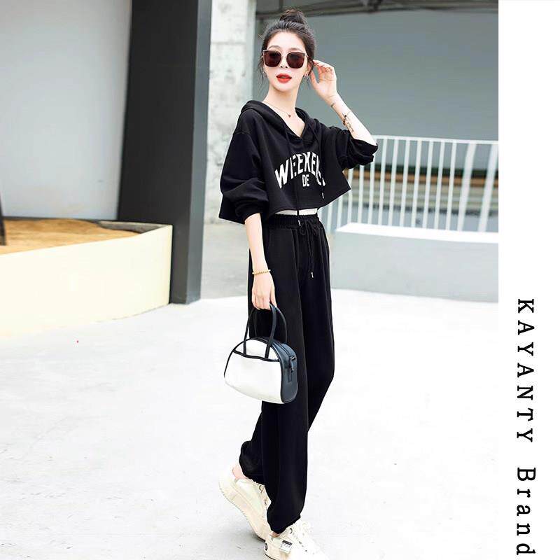 KAYANTY2025春装新款休闲运动服套装女时尚连帽卫衣束脚裤套装