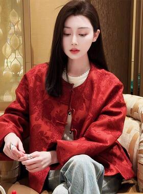 LILY MOST红色新中式外套女复古中国风高端优雅提花盘扣新年战袍