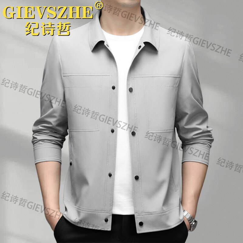 纪诗哲2025年新款休闲翻领中年男士夹克修身薄款工装春秋茄克外套