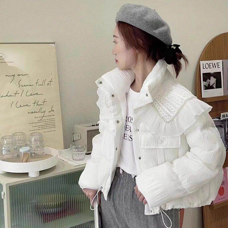 MJAE SRPKY娃娃领蕾丝羽绒服女冬季新款高级感小香风面包服短外套