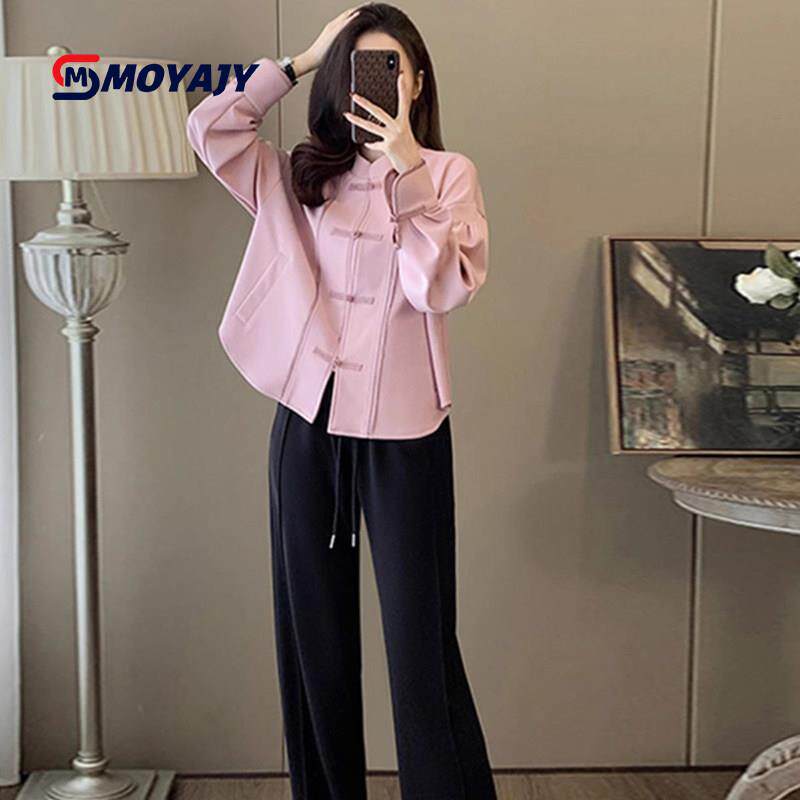MOYAJY品牌休闲时尚套装女秋新中式国风盘扣上衣阔腿裤气质两件套
