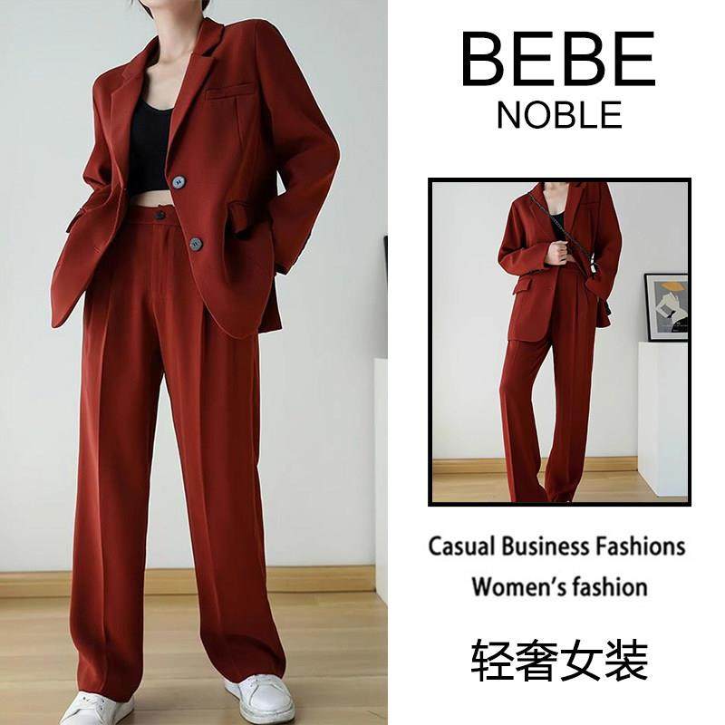 BEBE NOBLE高端休闲西装套装女2025冬季显瘦正装外套阔腿裤两件套