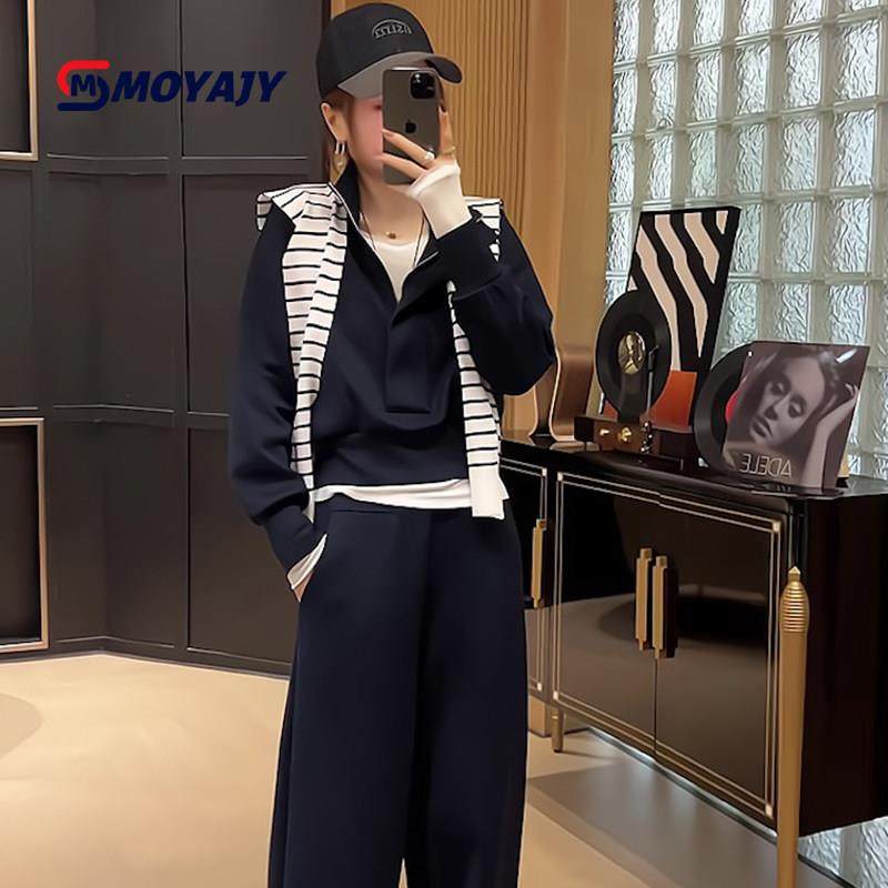 MOYAJY品牌时尚套运动装穿搭秋冬套头宽松长袖半开领卫衣两件套女