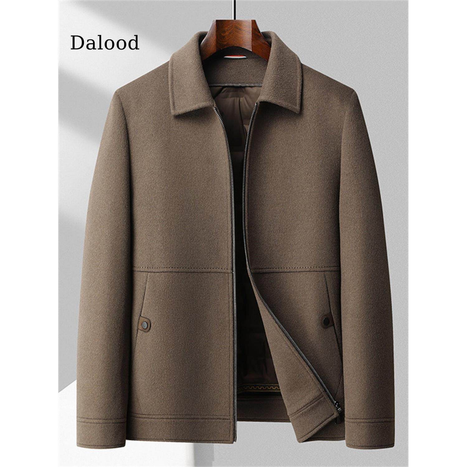 中年男士双面呢羊毛大衣2025年冬季新款纯色简约鹅绒脱卸内胆外套