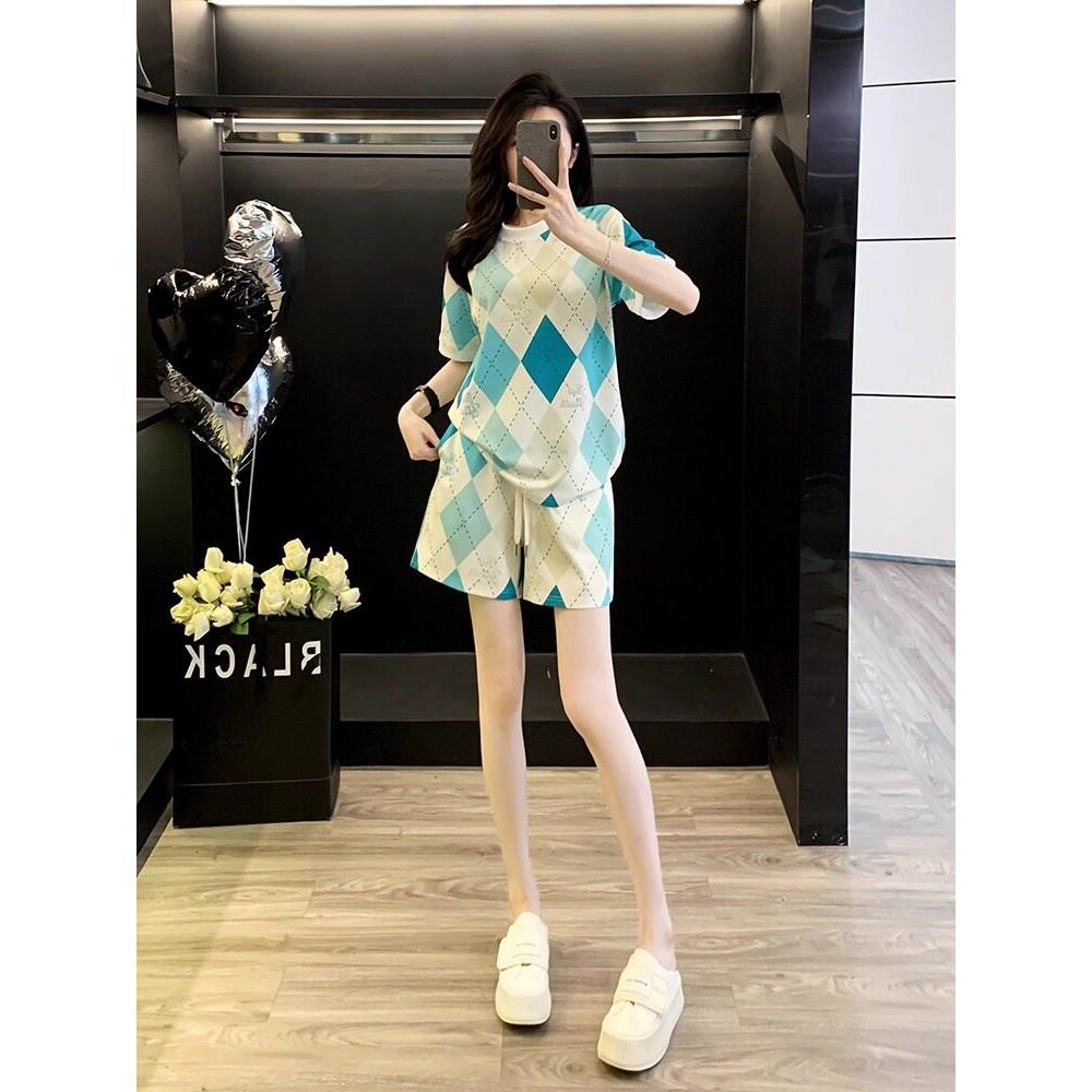 SUPDORX~运动休闲套装女夏季宽松时尚减龄洋气炸街短袖短裤两件套