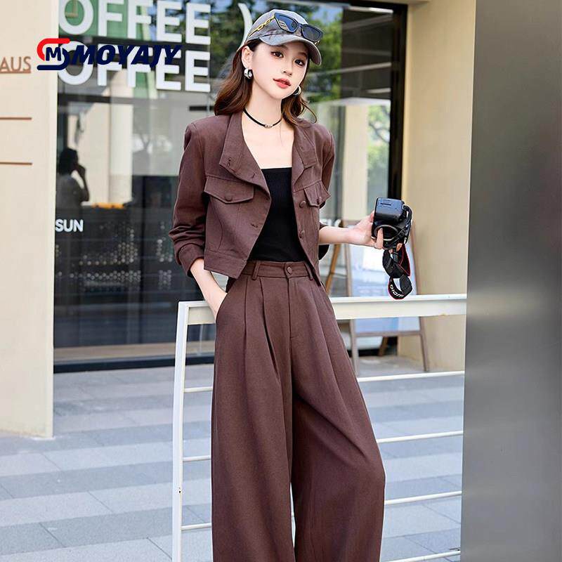 MOYAJY品牌时尚工装西装套装女秋季气质女神范显瘦阔腿裤两件套