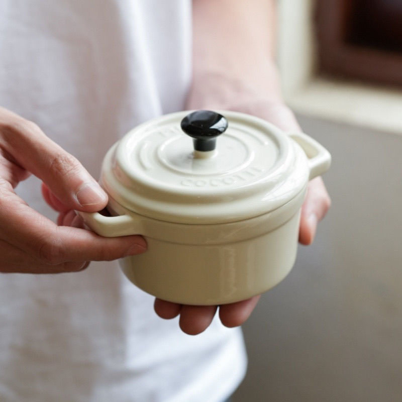 陶瓷双耳带盖蒸蛋糕碗微波炉烤箱