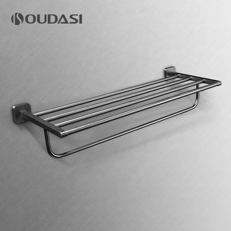 oudasi简约枪灰不锈钢双层浴巾架