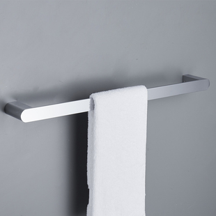 oudasi全铜银色单杆毛巾架浴室挂杆厕所卫生间五金置物浴巾架打孔