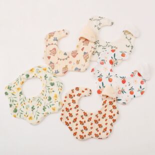 2024 婴儿口水巾A类6层加厚纯棉纱布印花围嘴围兜纯色360度口水兜