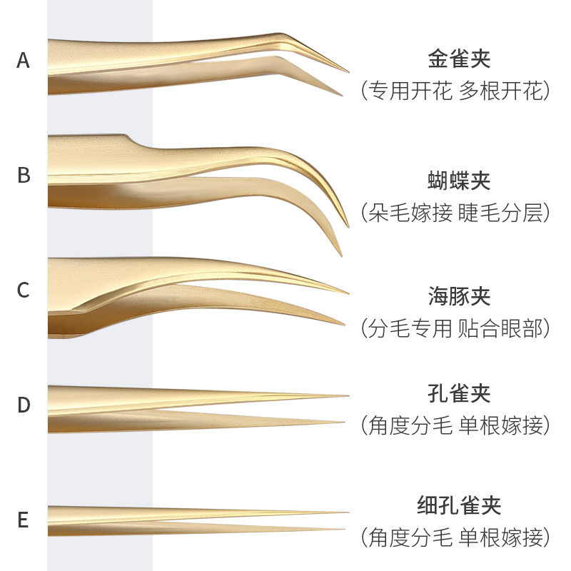 嫁接睫毛镊子美睫师种植假睫毛不锈钢海豚夹金羽夹工具眼睫毛