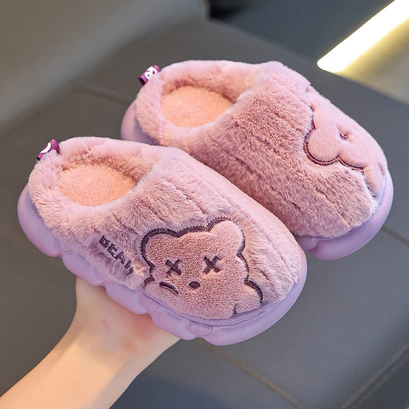 秋冬季儿童棉拖鞋男女童保暖加绒毛毛居家厚底亲子中大童小孩棉鞋