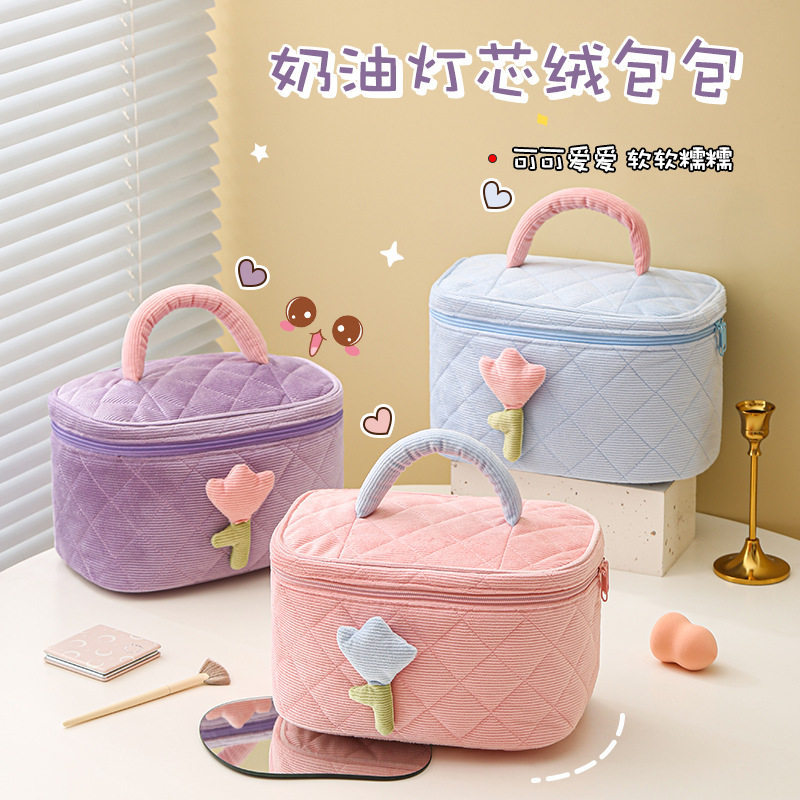 ins高级感灯芯绒化妆包可爱小众女收纳包大容量化妆品收纳包