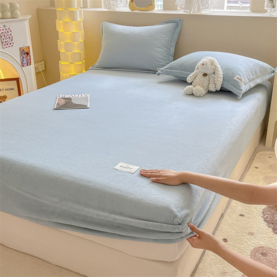 冬季加厚牛奶绒床笠纯色保暖珊瑚绒床罩南通法兰绒床垫保护套