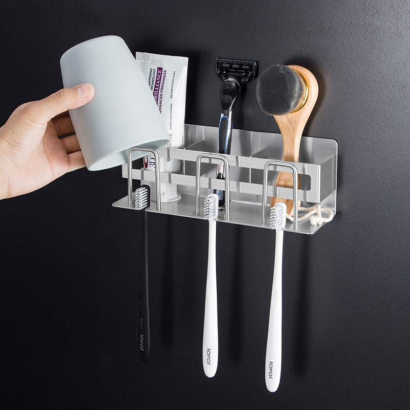 304不锈钢牙刷置物架 吸壁式免打孔漱口刷牙杯卫生间壁挂 182