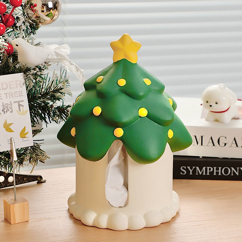 圣诞树纸巾盒家用客厅茶几卷纸盒陶瓷高级感轻奢抽纸餐巾盒创意