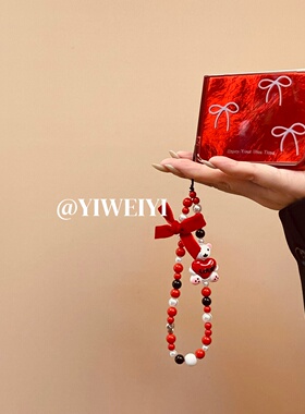 依维意 适用于华为matex7手机壳pocket2少女心折叠屏purax红底白色蝴蝶结matex3典藏版红蝴蝶结小熊串珠挂绳