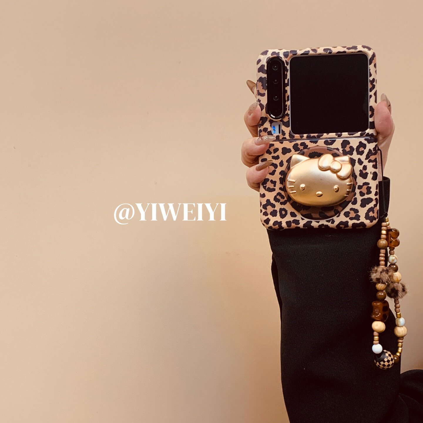 依维意 适用于华为purax手机壳purax典藏版高级感复古豹纹折叠屏金色kt猫磁吸支架防摔毛绒串珠挂绳HUAWEI