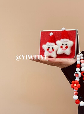 依维意 适用于小米mixflip2手机壳pocket2可爱圣诞帽星星折叠屏zflip7fe红白串珠挂绳magicvflip2红色荔枝纹