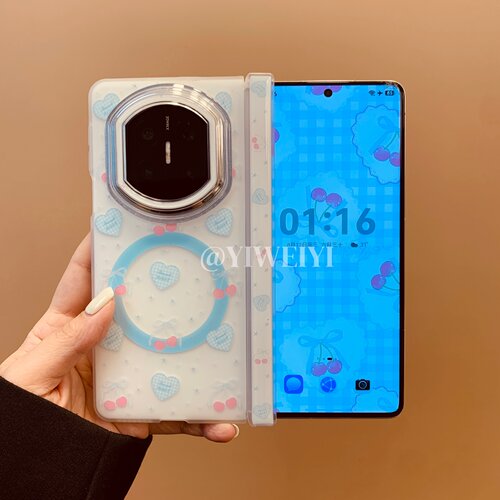 适用于华为折叠蓝爱心樱桃手机壳