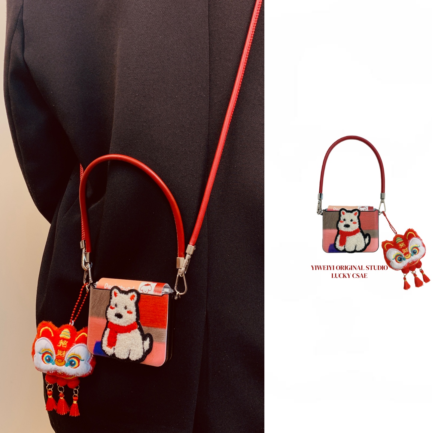 适用于华为折叠招财舞狮头手机壳