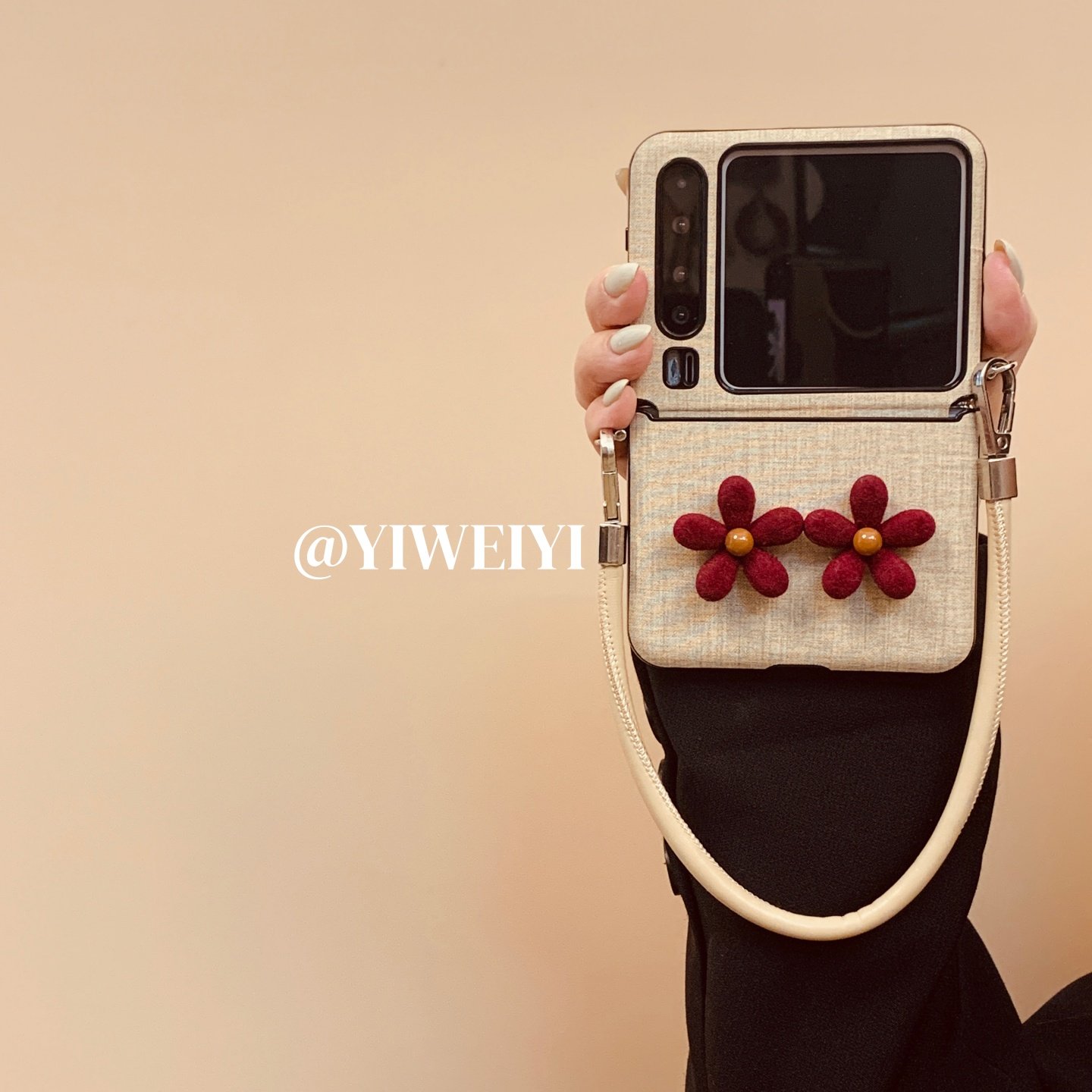 依维意 适用于华为purax手机壳pocket2卡其色棉麻纹折叠屏Razr60Pro轻奢酒红花朵三星zflip6皮质手提绳防摔,3C数码配件,手机保护套/壳,淘宝优惠券,粉丝福利购,淘宝优惠卷