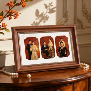 新中式相框摆台洗照片定制实木高级感两张两联6寸相册打印展示框