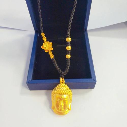 新款金色莲花佛头编织项链