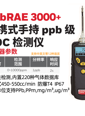 ppbRAE3000+便携式手持ppb级VOC检测仪Honeywell霍尼韦尔PGM-7340