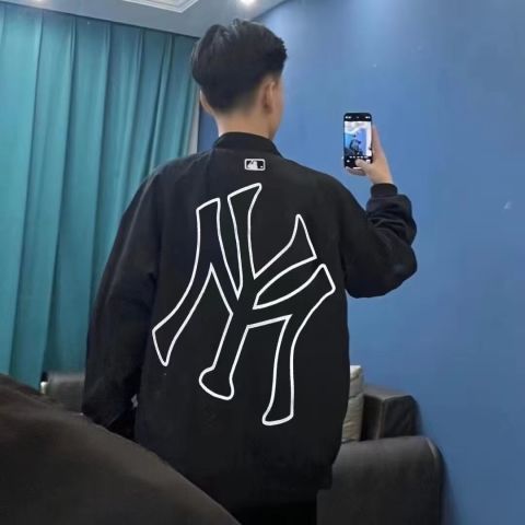 网红潮牌MY字母印花棒球服男女复古宽松百搭飞行员夹克男情侣外套