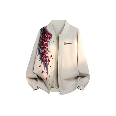 2025满天星美式高街复古玫瑰翅膀情侣两面印花棒球夹克外套