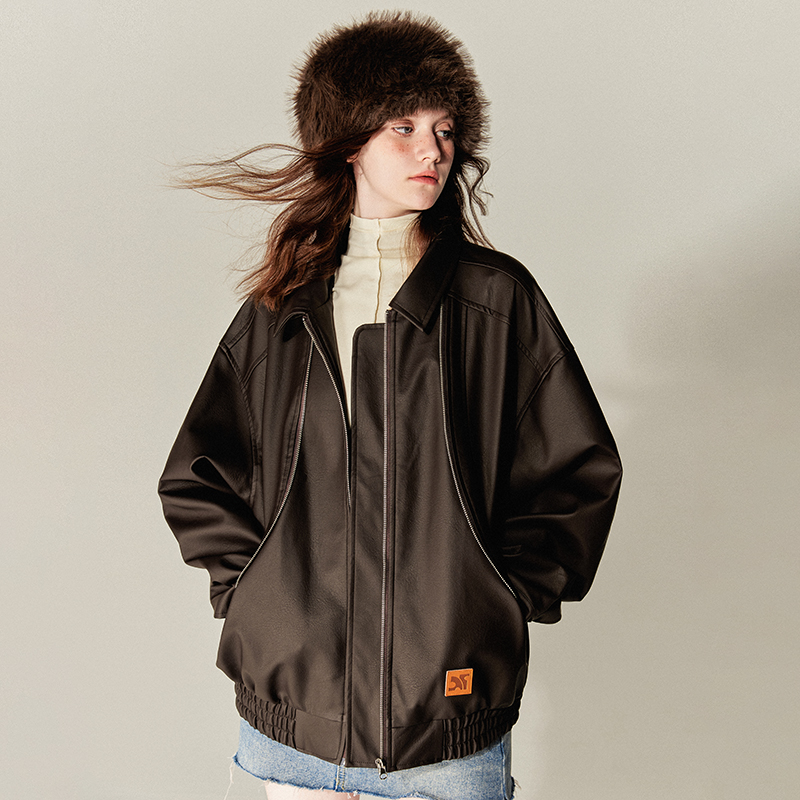 基础拉链分割皮衣NNOVA