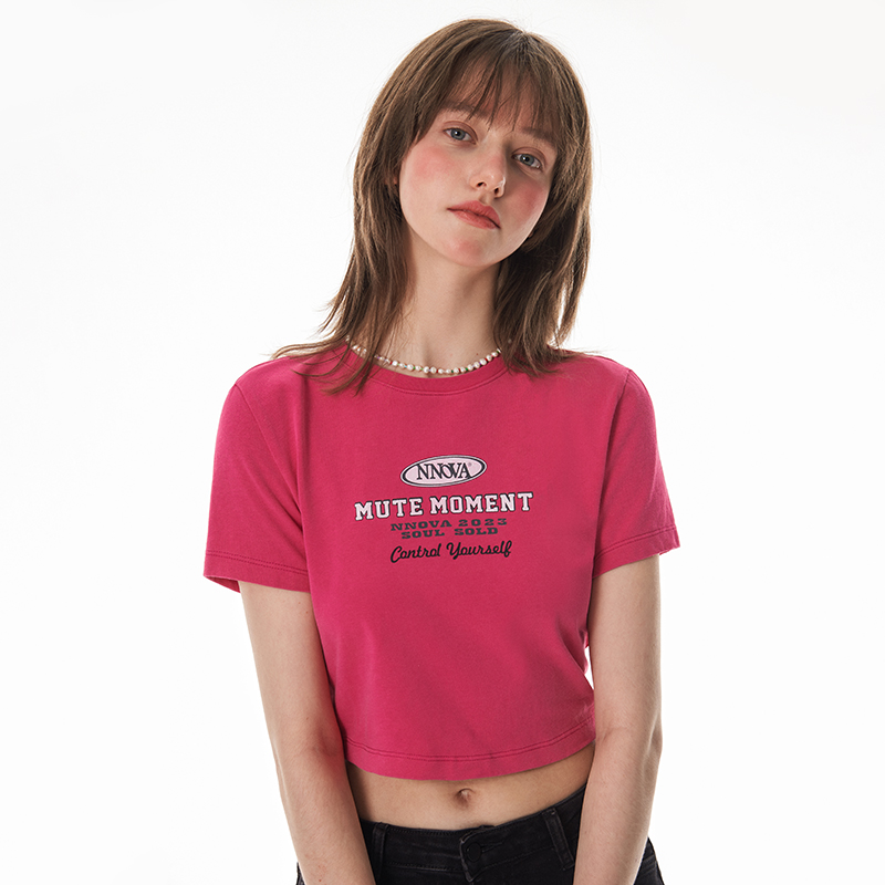NNOVA23SU洗水做旧高腰紧身短袖