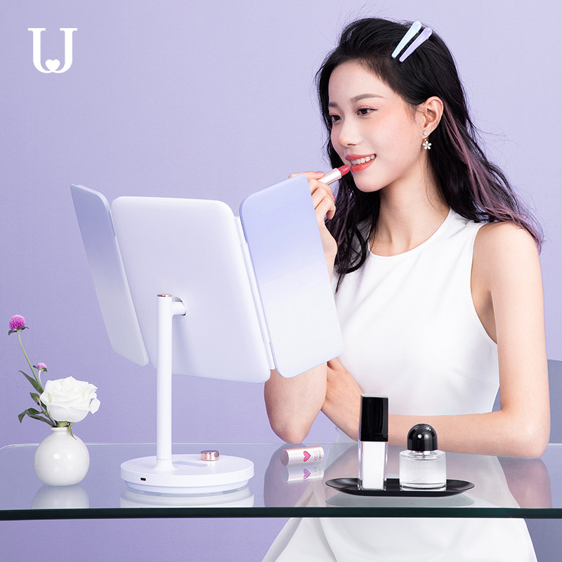 佐敦朱迪led带灯化妆镜便携折叠镜子随身家用梳妆台式桌面镜子